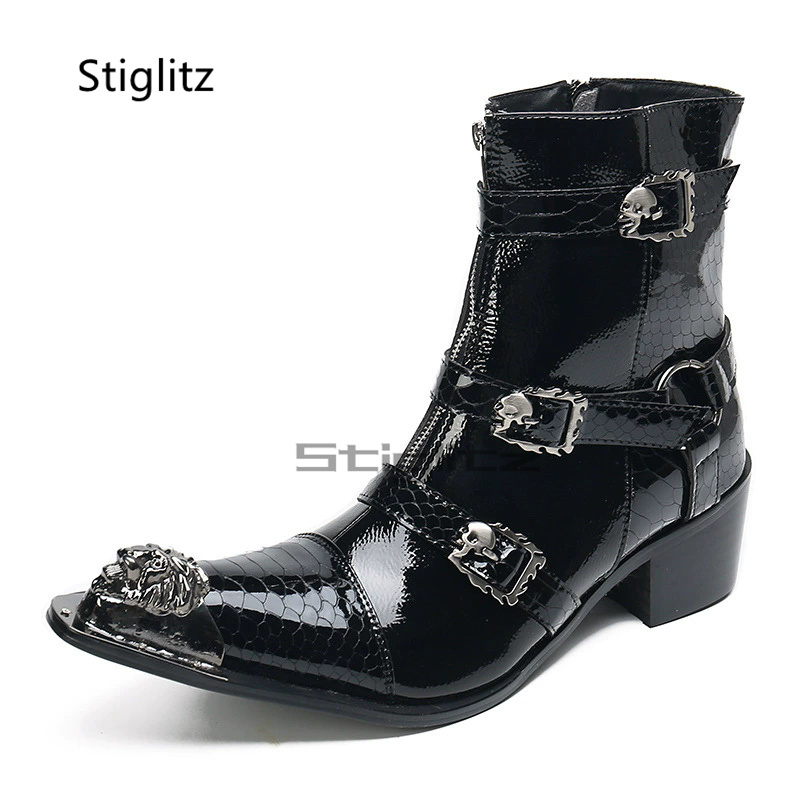 Leather Classic Strap - أحذية تشيلسي رجالية من الجلد اللامع